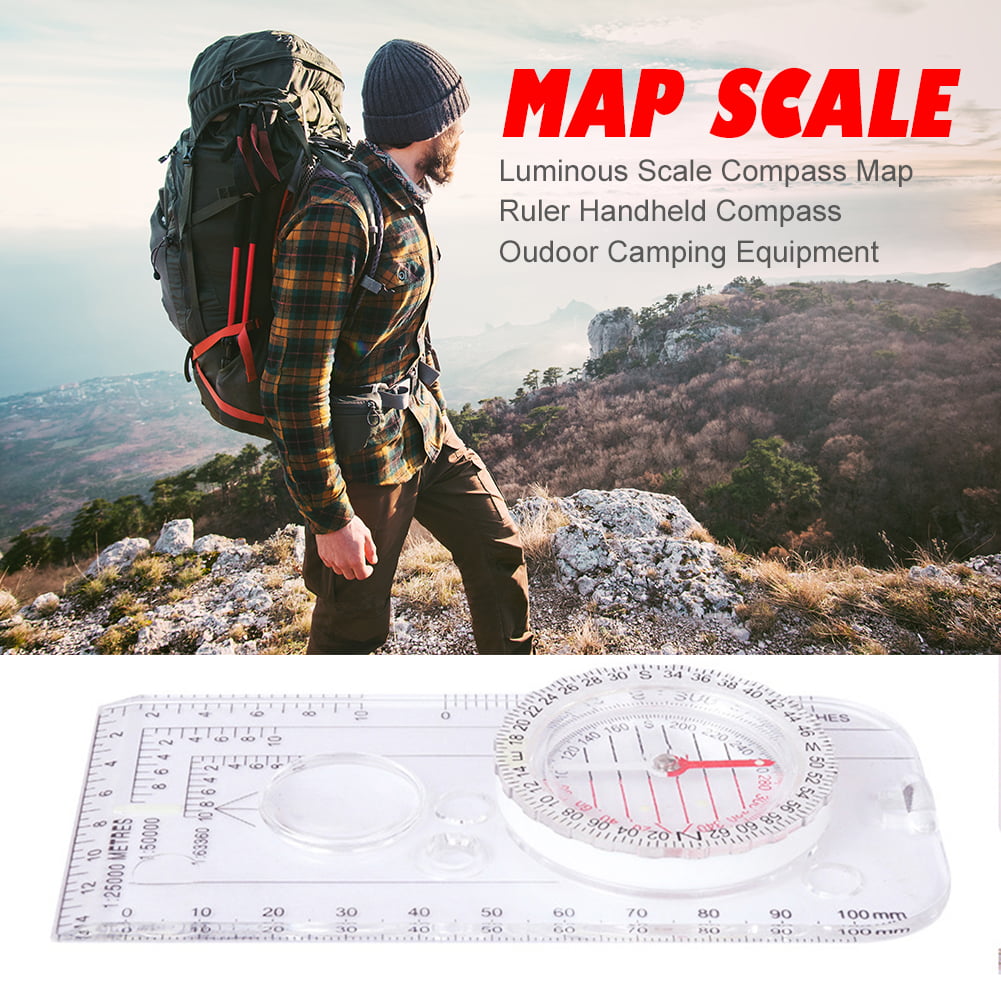 Luminous Scale Compass Map Ruler Handheld Compass Oudoor Camping Equipment 