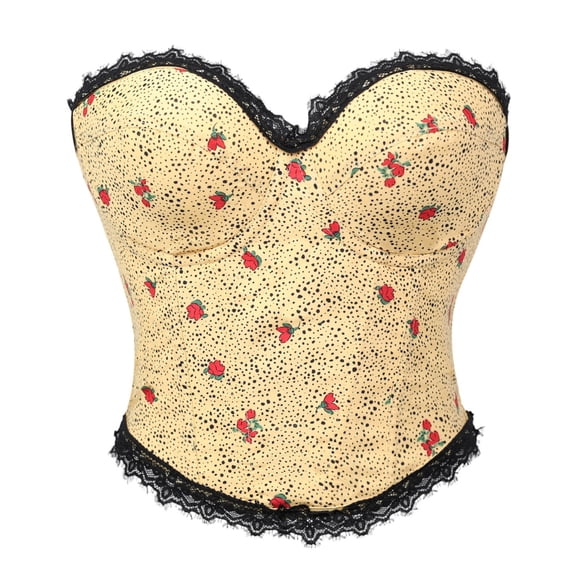 Bodysuit For Women Lace and Floral Print Patchwork Shaping Top with Front Closure for Casual Wear and Layering