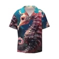 thumbnail image 2 of Lsque Ocean Seahorse print Men's Cuban Collar Short Sleeve Shirt Summer Beachwear Casual Button Down Fashionable Vacation Leisure Shirt-Medium, 2 of 7