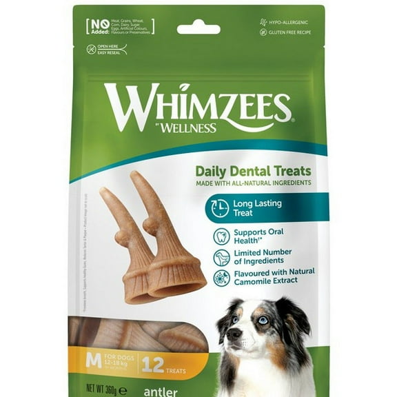 Whimzees Antler Medium Treat Pack 12 pack Case of 6
