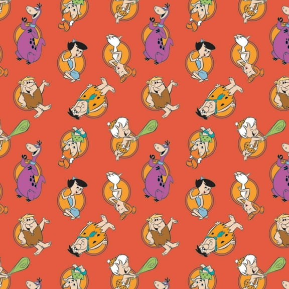 Camelot Fabrics The Flintstones 2 Stone Age Family Tossed Red 100% Cotton Fabric sold by the yard