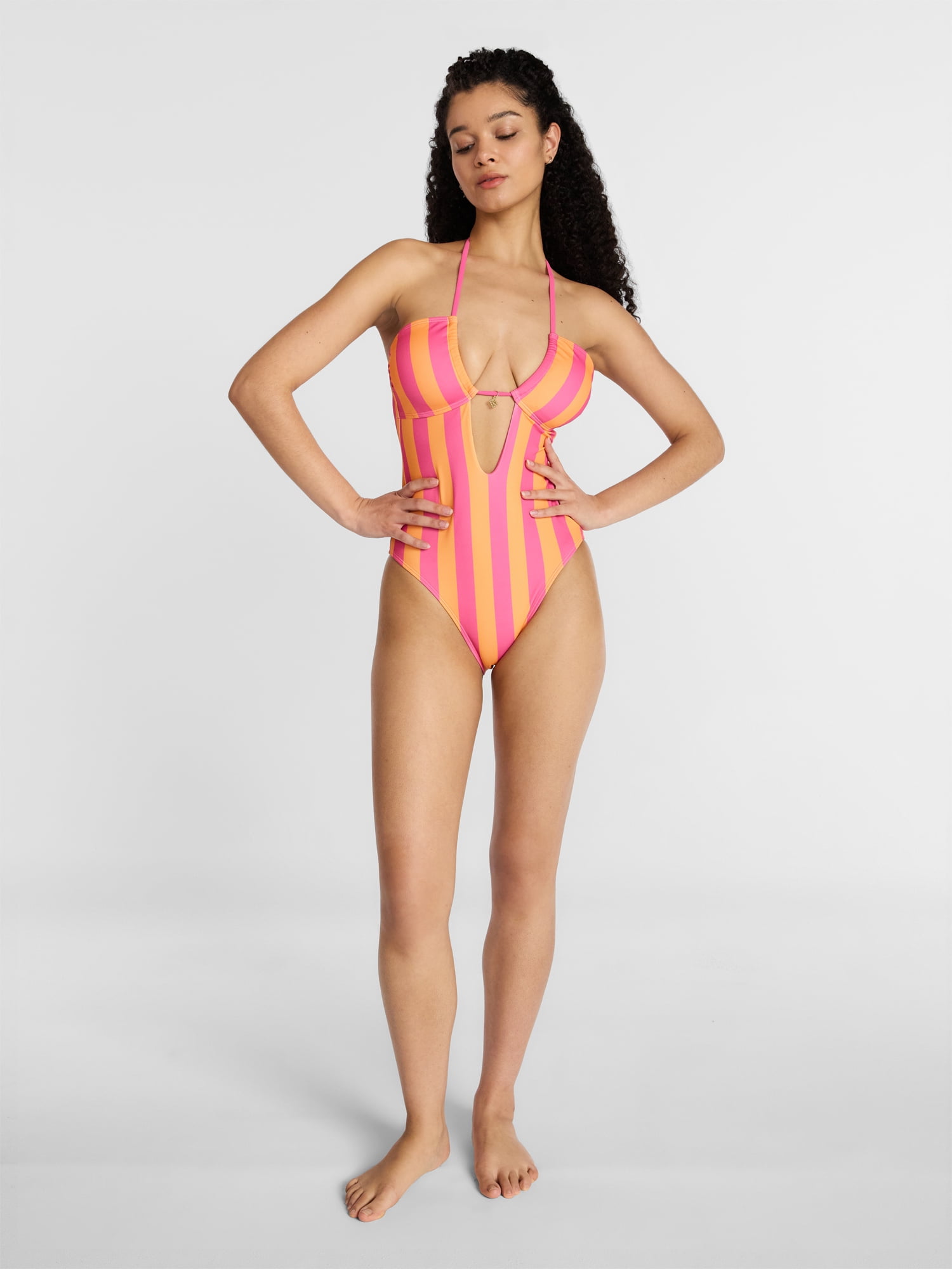 No Boundaries Halter Cutout One Piece Swimsuit, Women's XXS-XXL