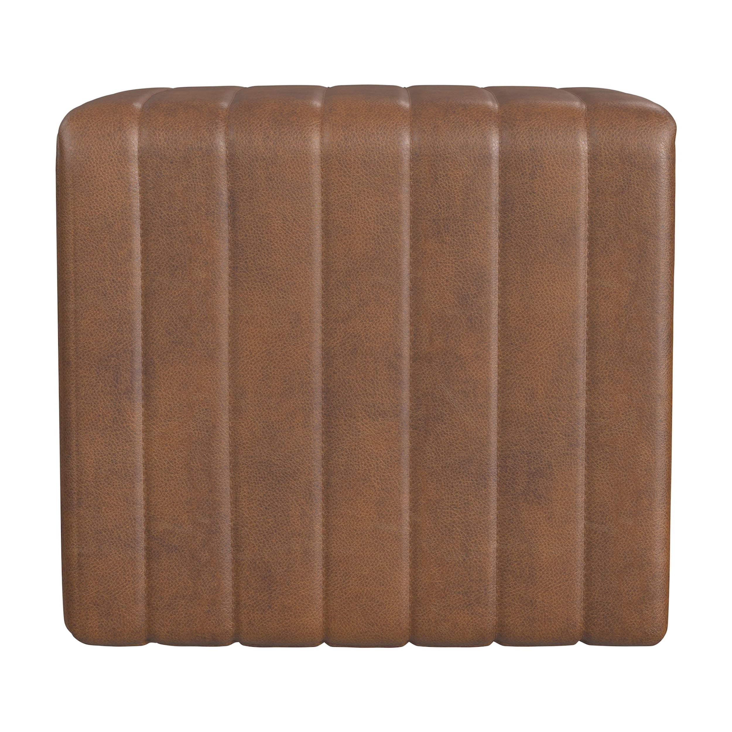 HomePop Modern Channel Ottoman, Brown Faux Leather