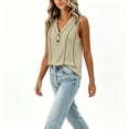 thumbnail image 5 of Bosfbaoi Womens Blouse V Neck Henley Relaxed Fit Sleeveless Stitch Detail Solid Casual Chic Tank Tops for Women, 5 of 9