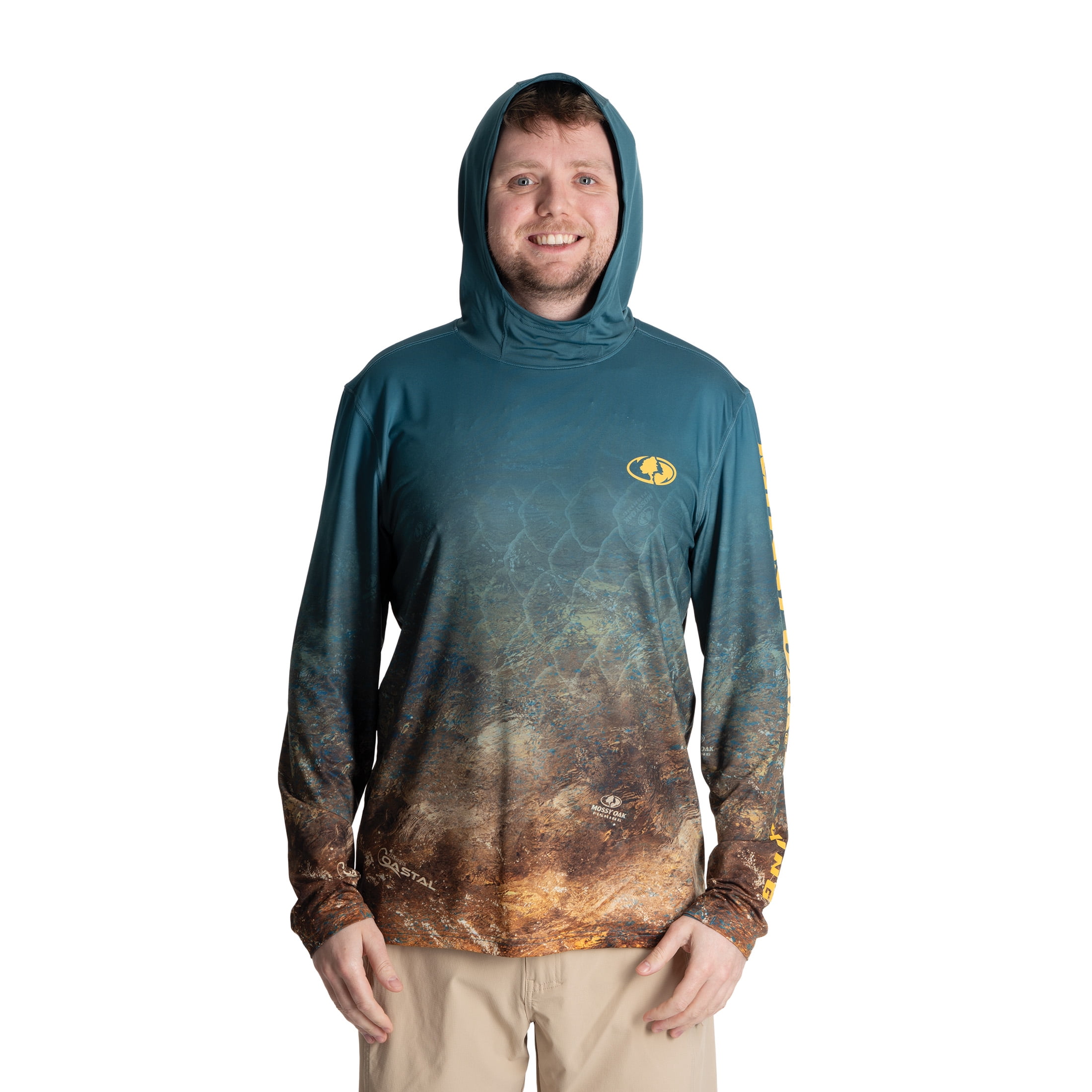 Mossy Oak Men's Teal Ocean Long Sleeve Performance Fishing Hoodie, 3XL