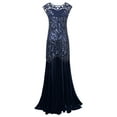 thumbnail image 6 of PrettyGuide Women's 1920s Vintage Sequin Dress Gatsby Flapper Formal Summer O Neck Glitter Long Mesh Evening Prom Dress, 6 of 7