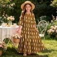 thumbnail image 7 of Little Girls Maxi Dress 4-14 Years Ruffle Half Sleeve Round Neck Floral Print Tiered Long Dress with Side Pockets Brown J 5-6 Years, 7 of 7