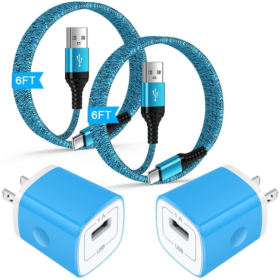 USB C Charger Block, 2 Pack USB Wall Charger Adapter Plug with 6FT USB C Charging Cable, Type C Charger USB C Brick Cube Fast Charging with Type C Phone Charger Cords Compatible for Android, Blue
