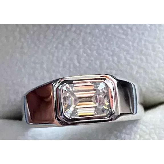 2Ct Emerald Cut Lab Created Diamond Men's Band Ring 14K White Gold Plated Silver