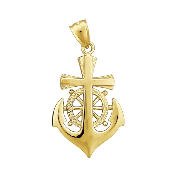 14K Gold Cross, Ship Wheel, Anchor Pendant