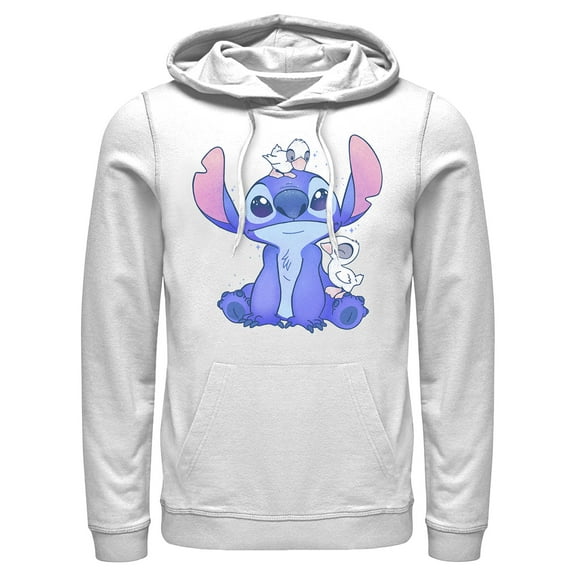 Men's Lilo & Stitch Hanging with Ducks Pull Over Hoodie White Large