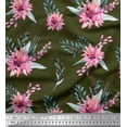 thumbnail image 1 of Soimoi Green Poly Georgette Fabric Leaves & Chrysanthemum Floral Print Fabric by Yard 52 Inch Wide, 1 of 3