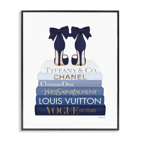 Stupell Industries Traditional Navy Blue Heels Chic Bookstack Black Framed Giclee Art, 11 x 14, by Amanda Greenwood