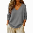 thumbnail image 2 of Chiccall Sweaters for Women Womens V-Neck Long Sleeve Knit Sweater Casual Soft Knitted Pullover Top Gray M, 2 of 8