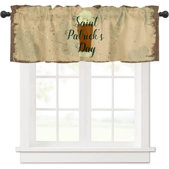 Valance for Windows Polyester Semi Sheer Valances for Living Room Bathroom Bedroom, St. Patrick''s Day Retro Style Beer Kitchen Window Valance Rod Pocket Valance Curtains 54x18 Inches