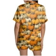 thumbnail image 5 of YDFCWXW Halloween Pajamas for Women Cute Fall Sets Spooky Pumpkin Shirt and Soft Silk Shorts 2 Piece Loungewear Sets 2025 Yellow, M, 5 of 7