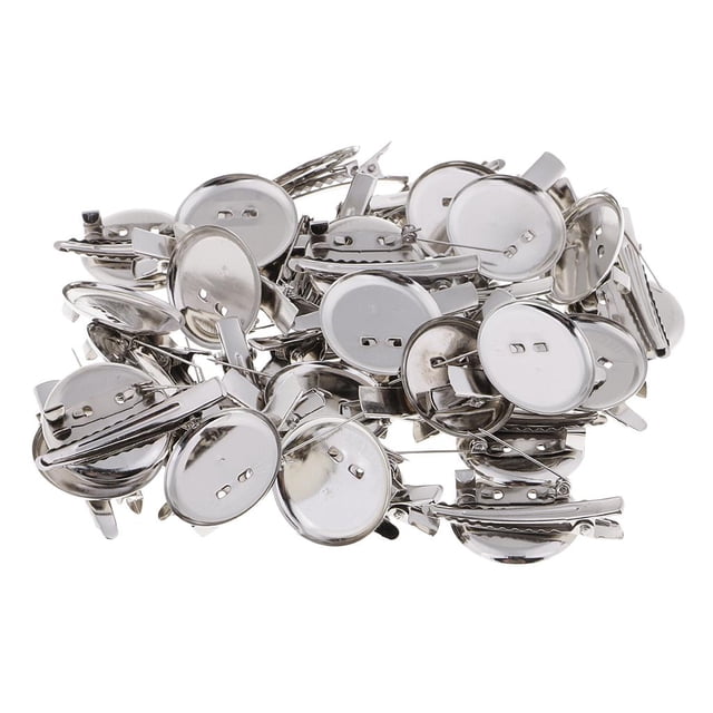 30 broches de metal redondos con base de cabujón, como se describe. 30 mm
