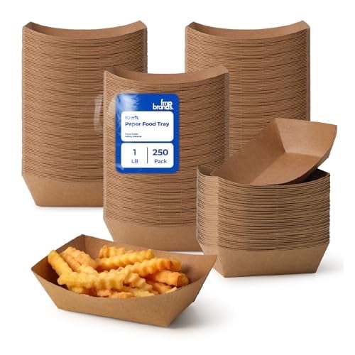 Fit Meal Prep [250 Pack 1 lb Paper Food Boats Heavy Duty Disposable Food Trays, Kraft Brown Nacho Tray for Parties Fairs Picnics Carnivals, Holds Sause Candies Nut Grease Resistant
