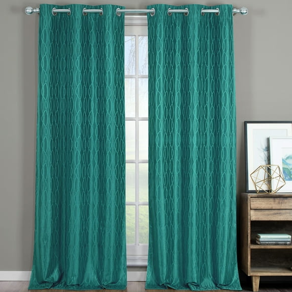 Pair Voyage Jacquard Thermal Blackout Curtain Panels With Grommets (Set Of 2)&Nbsp;76X96 - Teal