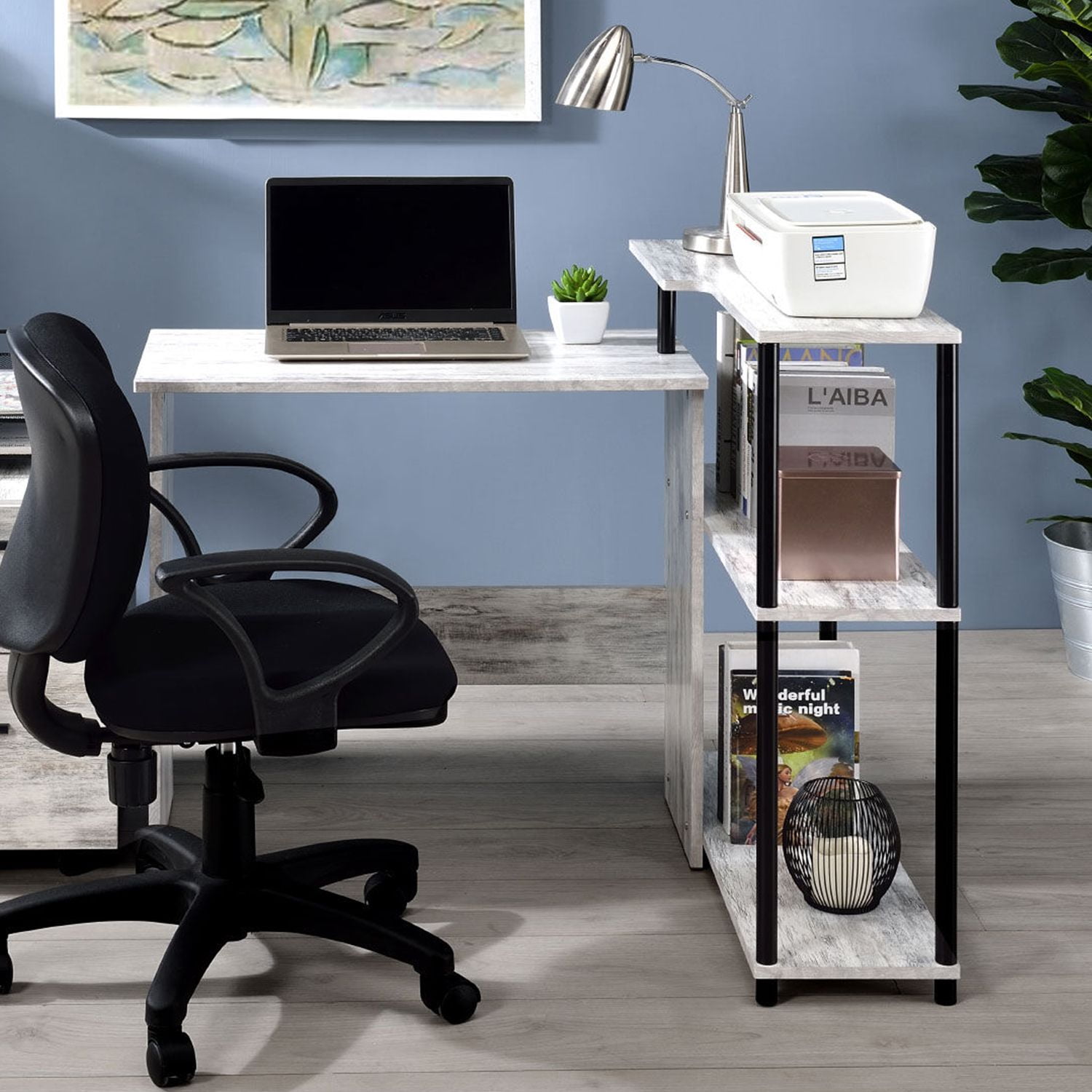 AsterOutdoor L-Shape Writing Desk with Attached 3-Tier Side Shelf  39 in Rectangular Computer Desk for Home Office and Study