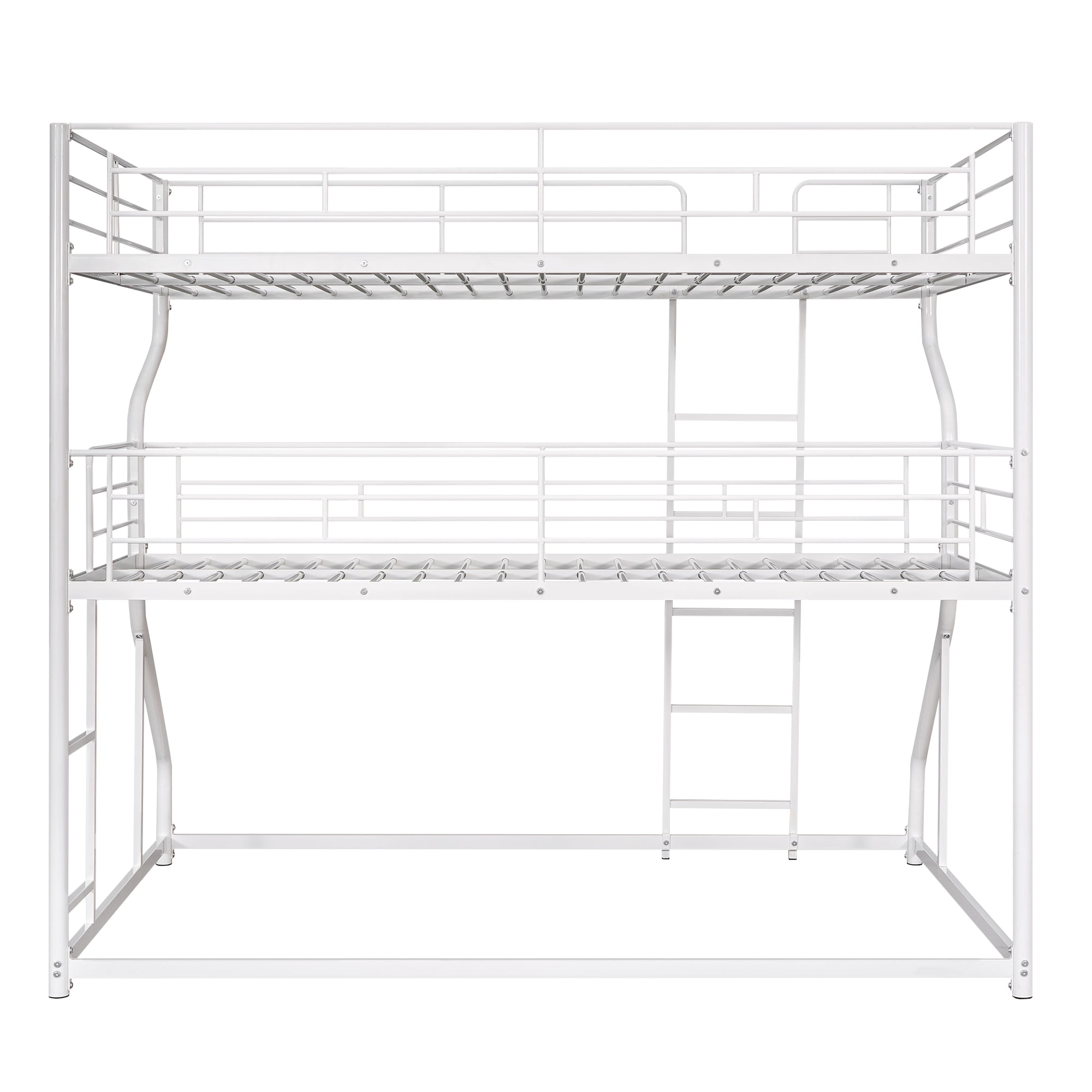 Euroco Solid Metal Bed, Full XL over Twin XL over Queen Size Triple Bunk Bed for Kids Teens Room, Three Beds for Both Kids and Adults, White