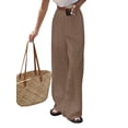 thumbnail image 2 of Women Wide Leg Trousers Embroidered Lace Eyelet Baggy Pants Dressy Trendy Beach Palazzo Pants Camel Color XXL, 2 of 9