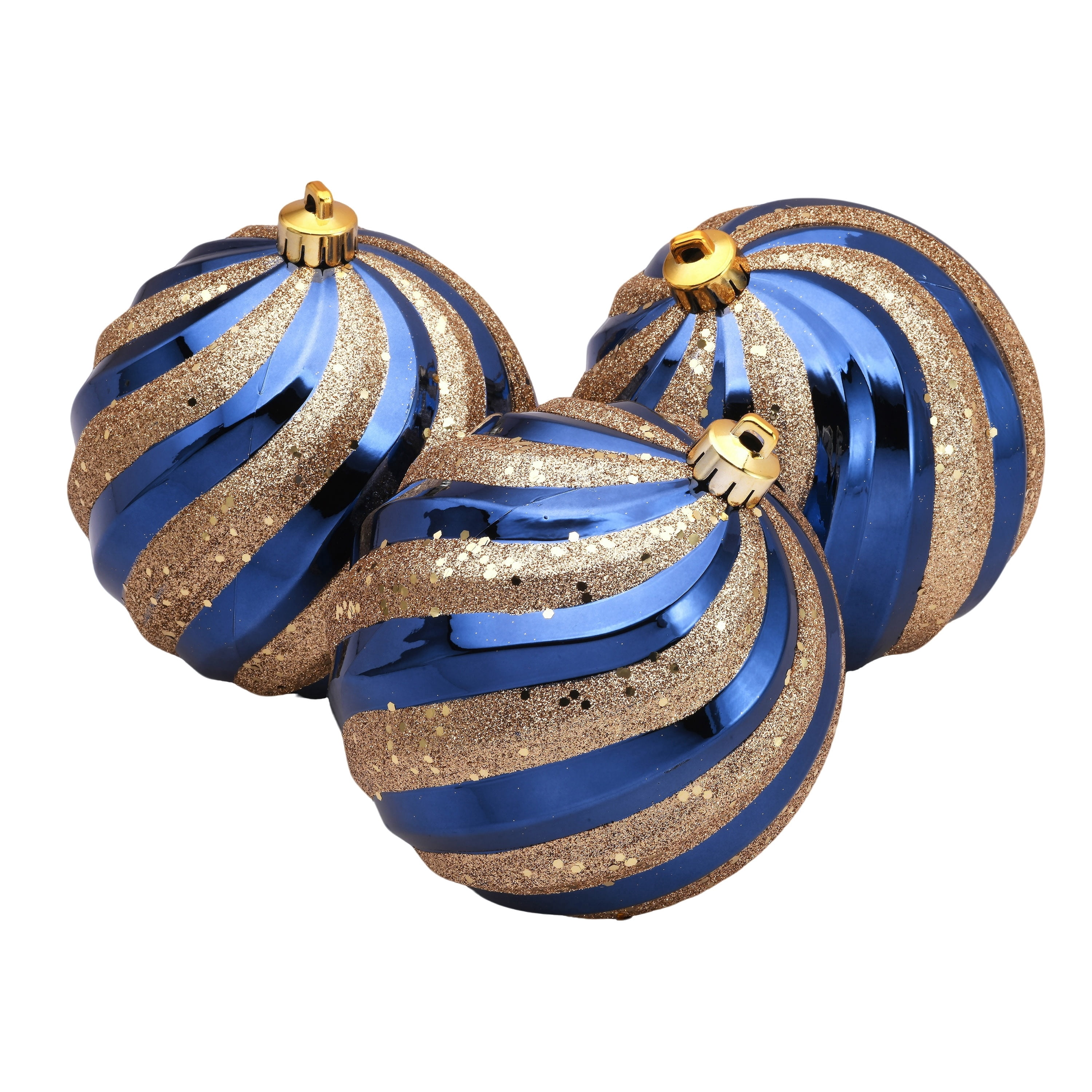 4-Count Blue and Gold Glitter Swirl Shatterproof Christmas Ornaments, 6.5", by Holiday Time