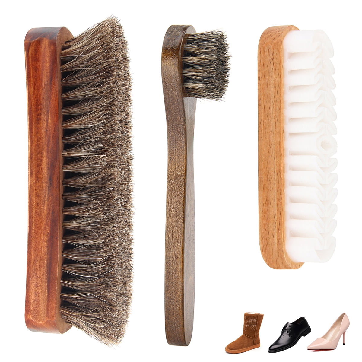 3 Pieces Horsehair Shoe Polishing Dauber Kit Shine Brush Shoe Care Applicators 