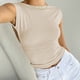 thumbnail image 5 of Mujeres Crop Tops Backless Crew Neck Slim Fit Tee Sexy para ir de compras (Beige S) FLhrweasw Para estrenar, 5 of 7