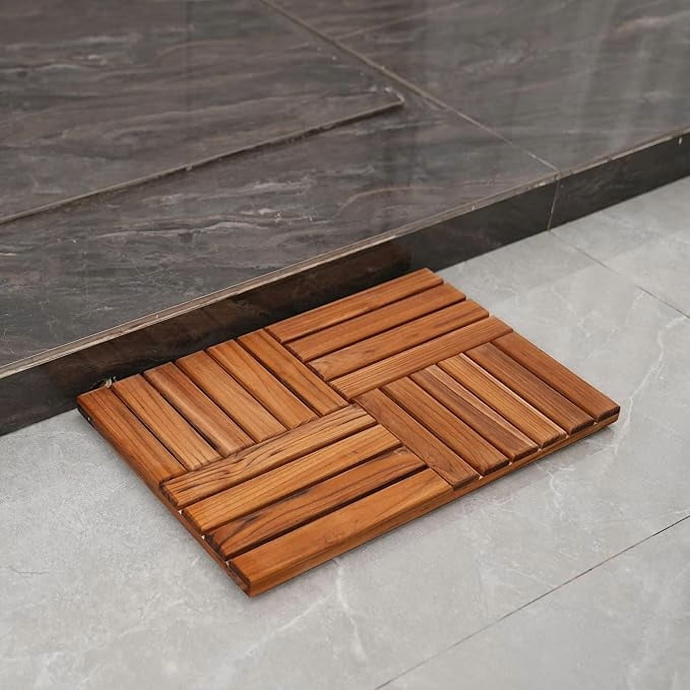 Utoplike Teak Wood Bath Mat, Wooden Shower Mat for Bathroom, 24 x 16 inch Non Slip Wood Floor Sturdy Mat for Inside Shower Luxury Spa Home or Outdoor