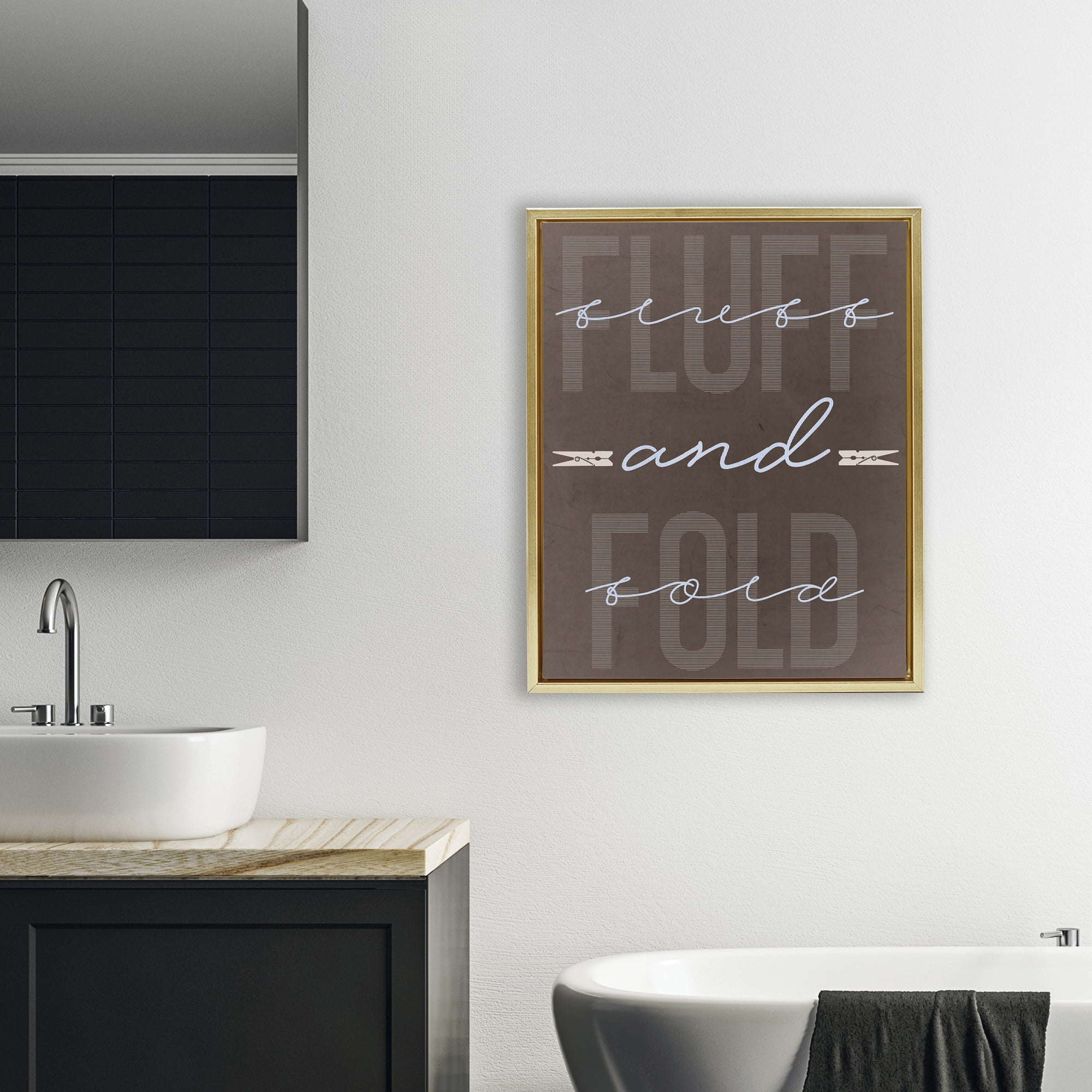Fluff And Fold Brown Minimal Gold Framed Floater Canvas Wall Art, design by Marcus Prime
