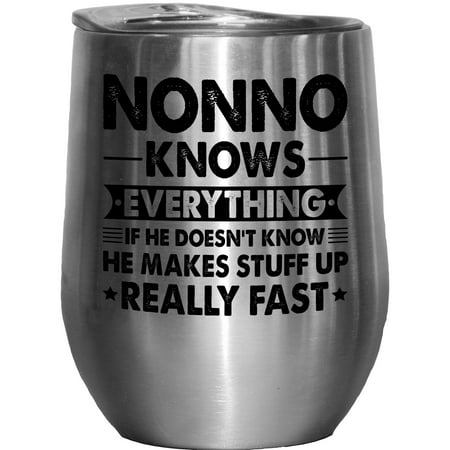 

Nonno Knows Everything If He Doesn t He Makes Stuff Really Fast Grandpa Father s Day Stainless Steel 12oz Wine Tumbler