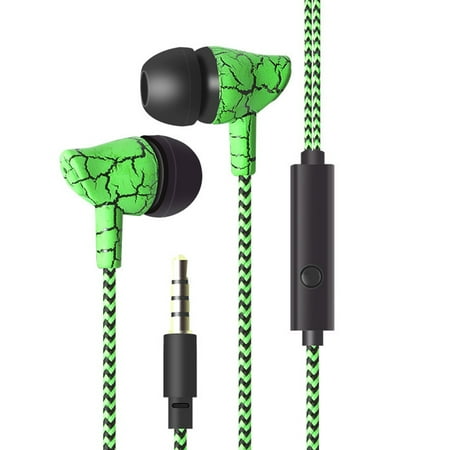 Wired Crack Sports Headphone Super Bass 3.5mm Earphone Earbud with Microphone Hands Free Headset green