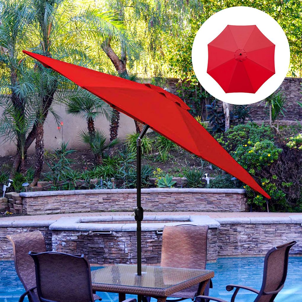 Transemion Outdoor Garden Parasol Waterproof Garden Patio Umbrella Sun  Protector Red