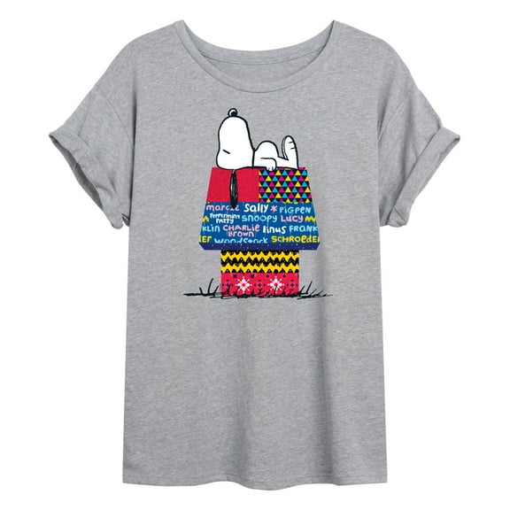 Peanuts - Snoopy Patchwork Doghouse - Juniors Ideal Flowy Muscle T-Shirt