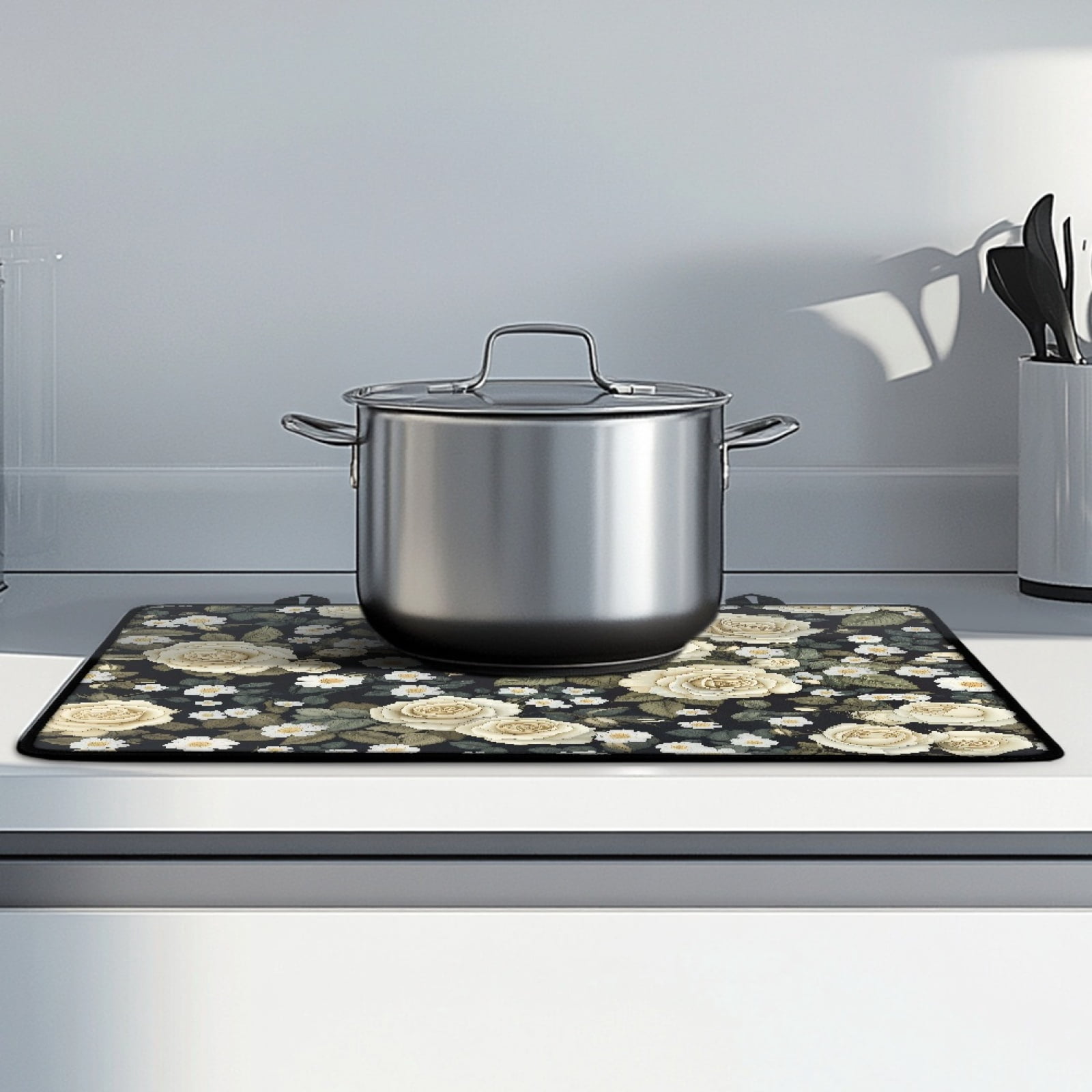 Renewold Stove Cover for Electric Glass Top Stove, Induction Electric Stove Top Protector Oil-proof Heat Resistant Washer Dryer Top Cover, 29'' x 21'', Elegant Rose Leaf