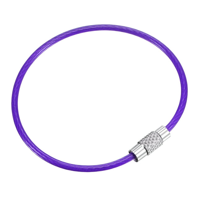 Unique Bargains 150mm Length PVC Coated Stainless Steel Keyring Loop Cable Purple 6 Count