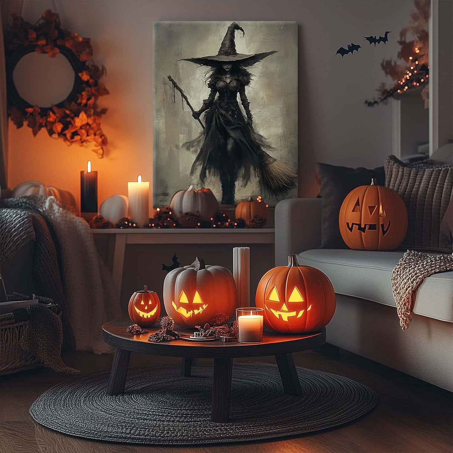 ART Halloween Canvas Wall Decor, Witchy Bubblebath Bathroom Decor Black Cat Pictures Print Academia Halloween Poster for Dorm Party Decor