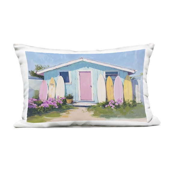 Stupell Industries Cabin with Pastel Surfboards Design by Arlington Prints Outdoor Printed Pillow