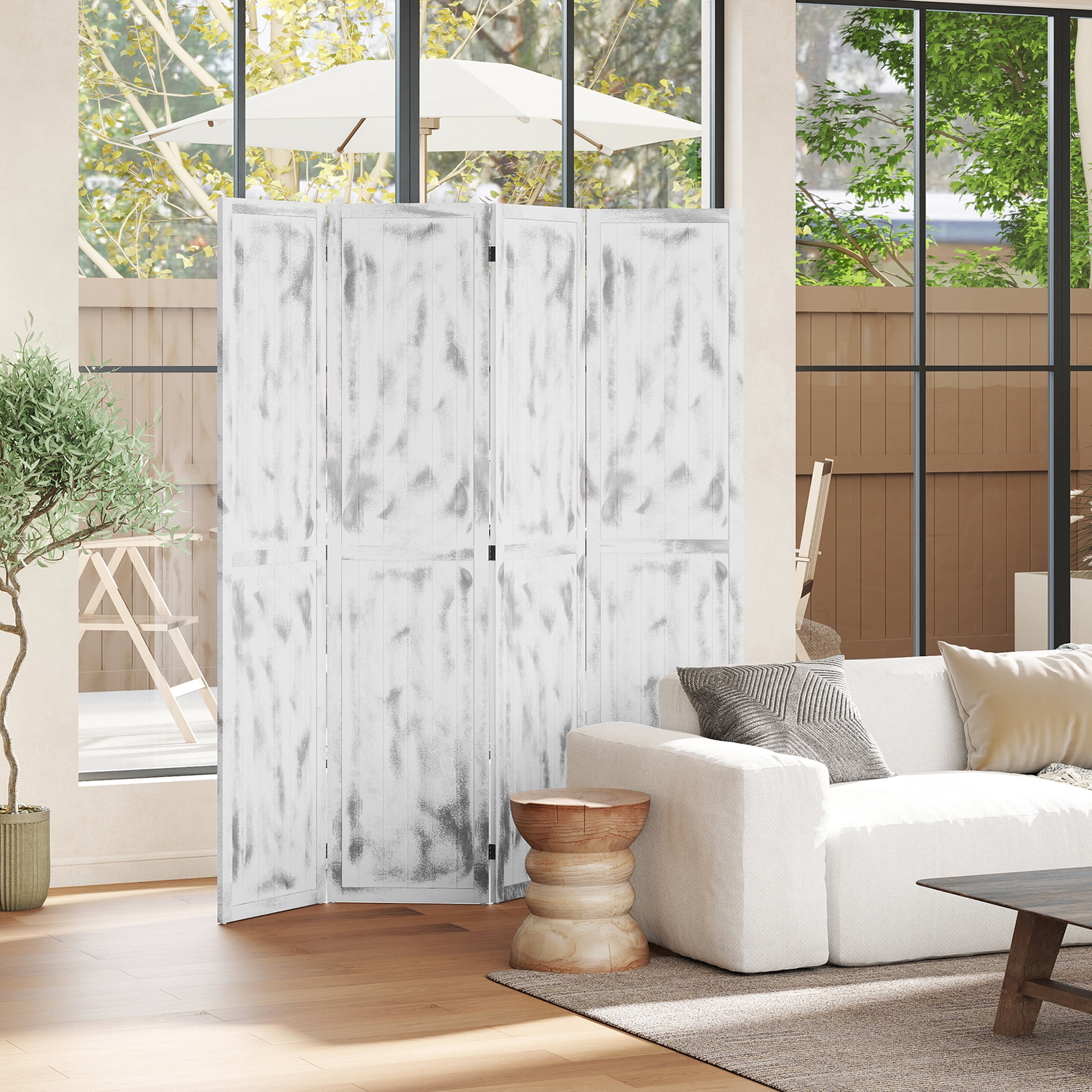 HOMCOM 5.5' 4 Panel Room Divider Folding Privacy Screen Panels, White