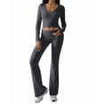 thumbnail image 1 of Conjunto Deportivo de 2 Piezas para Mujer, Camiseta de Larga, Pantalones Acampanados con Solapa, Chándal Informal, Gris Oscuro, Talla XL, 1 of 8