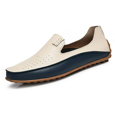

Men Driving Moccasins Casual Boat Shoes Leather Shoes Light Slip on Loafers Beige With Hole
