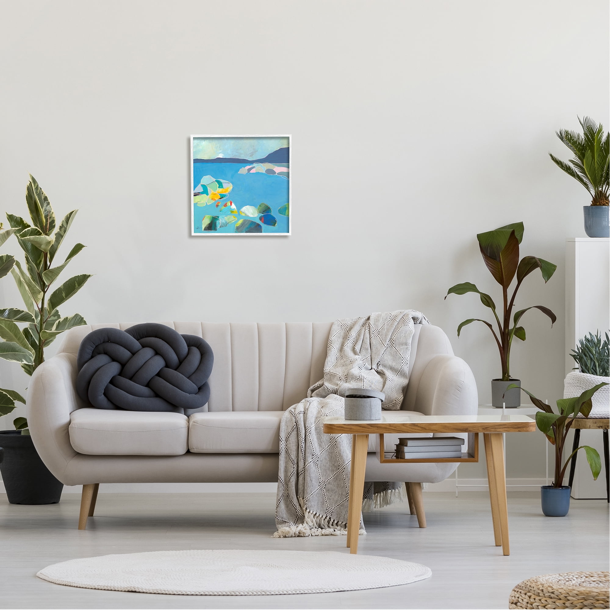 Stupell Industries Contemporary Rocks in Bay Landscape Painting White Framed Art Print Wall Art, 17 x 17