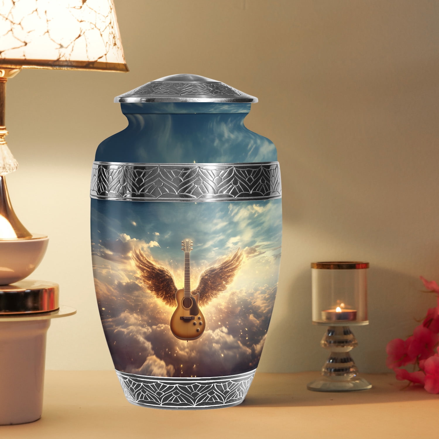 YATSKIA Angel Wings Guitar Burial Urn For Ashes Adult Female And Male, Decorative Urns Large For Human Ashes Adult Men And Women, (200 Cubic, Large 10 Inch)