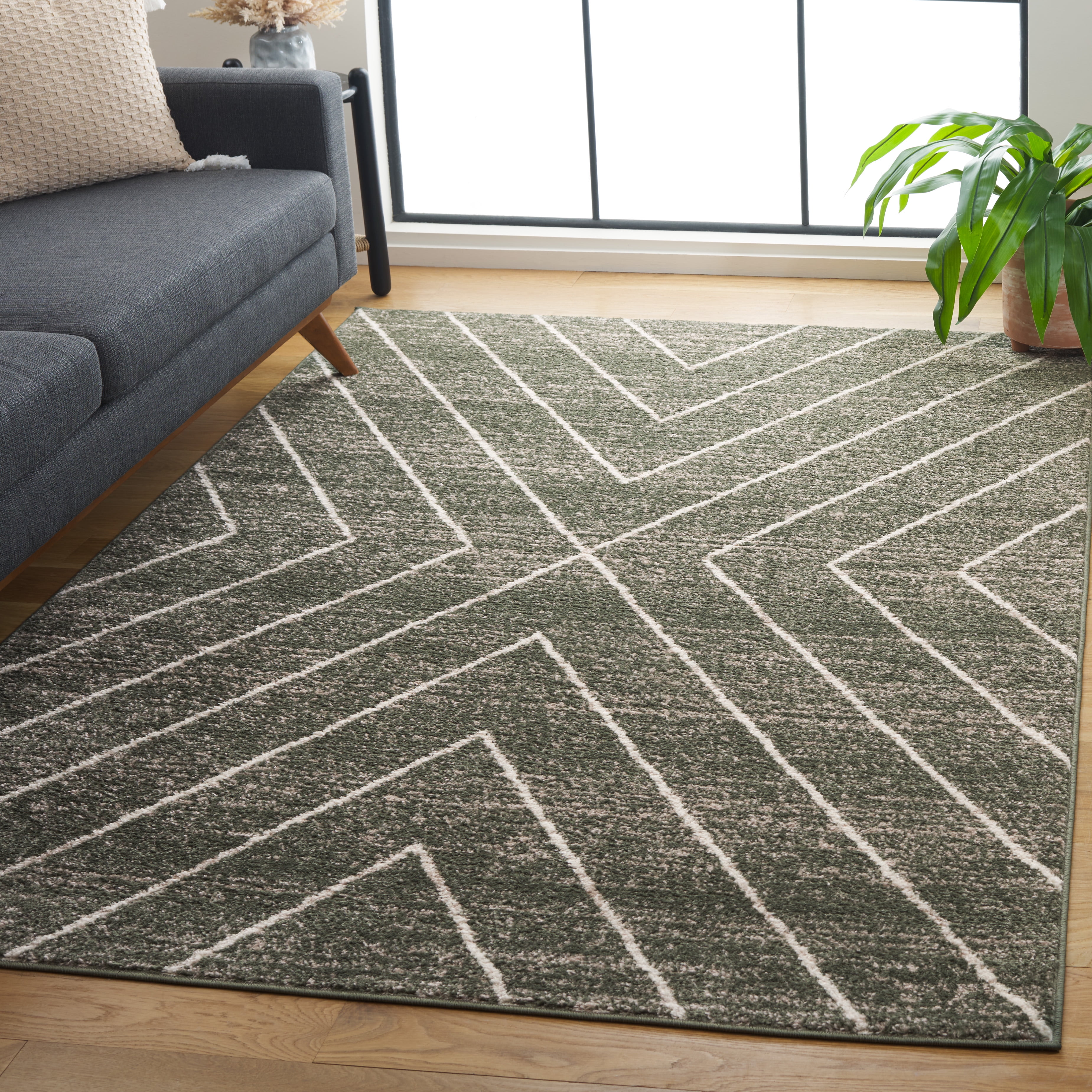 SAFAVIEH Adirondack Evonne Geometric Area Rug, Dark Green/Ivory, 5'1" x 7'6"