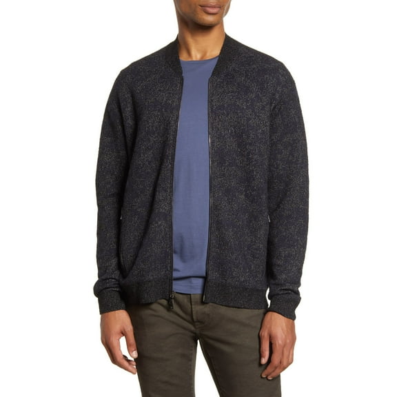 John Varvatos Men's Navy Wool Blend Jacquard Regular Fit Cardigan