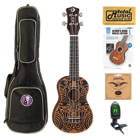 Luna UKE TRIBAL SOPRANO Ukulele, Natural W/Gigbag,Tuner,Strings,Book & PC, UKE TRIBAL SOPRANO COMPBK