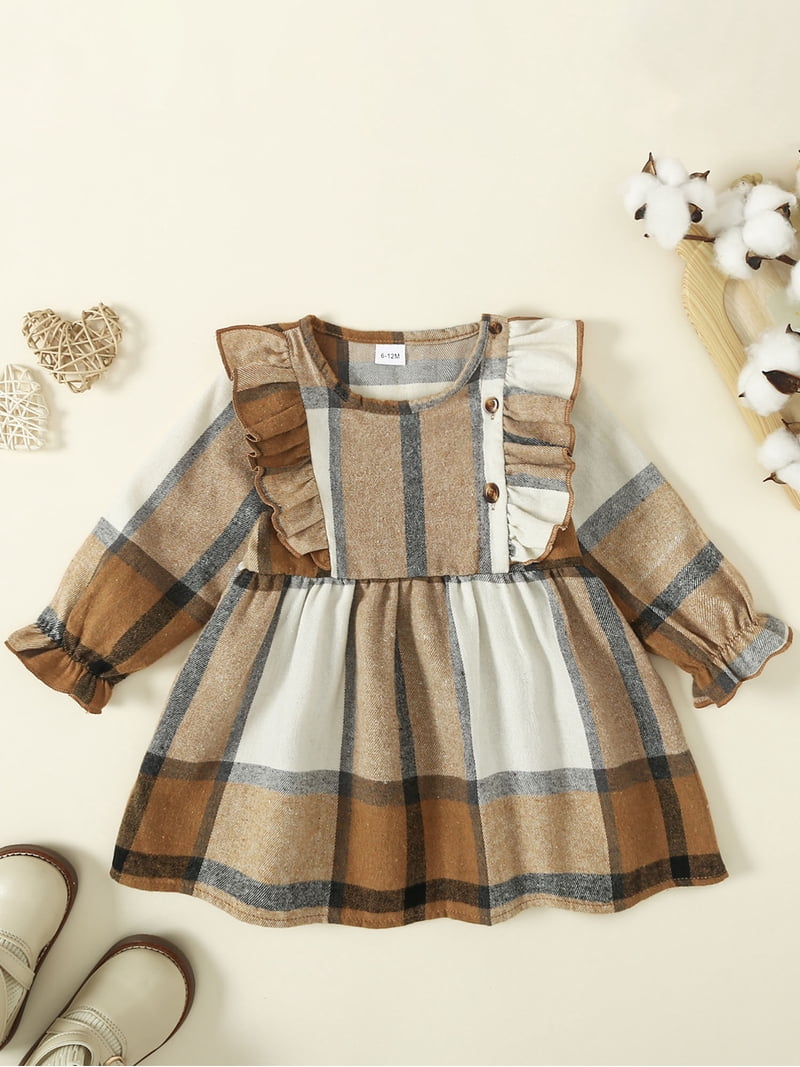 Bagilaanoe Toddler Baby Girl Fall Dress Plaid Long Sleeve A-line Princess  Dresses 6M 12M 18M 24M 3T 4T Kid Autumn Ruffle Skirt