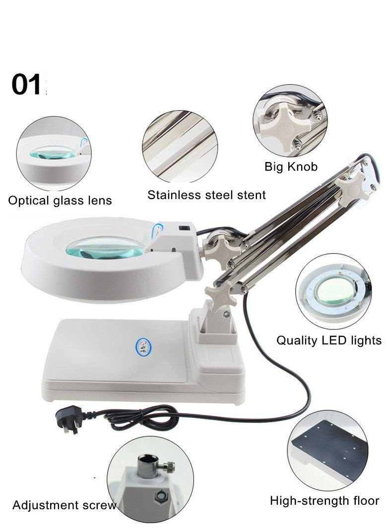 220V 10X Desktop Optical Magnifier Glass Lamp Tabletop LED Light