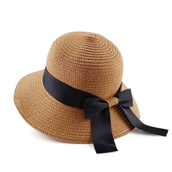 Holzlrgus Women,Little Girls Straw Sun Hat Summer Beach Cap Foldable Visor Floppy Hats Wide Brim with Bowknot